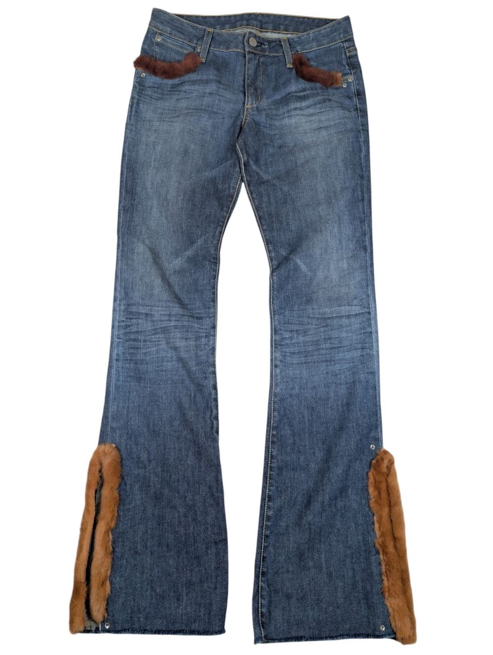 Retro 70s Style Flair Faux Fur Lined Hippie Jeans Women's Size 27 (30) Boho Y2K